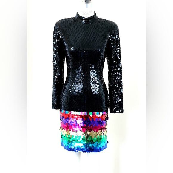 Vintage Niteline‎ Della Roufogali Black Rainbow Sequin Dress –-10 🌈1